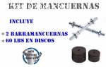 2 BARRA MANCUERNAS MAS 60 LBS EN DISCOS