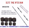 Barra recta, 2 mancuernas 100 lbs discos