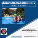 Piscinas, toboganes y figuras en fibra.